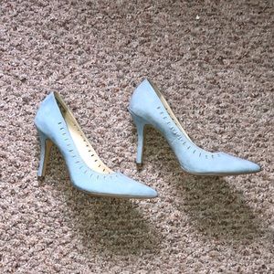 Baby blue kitten heels.